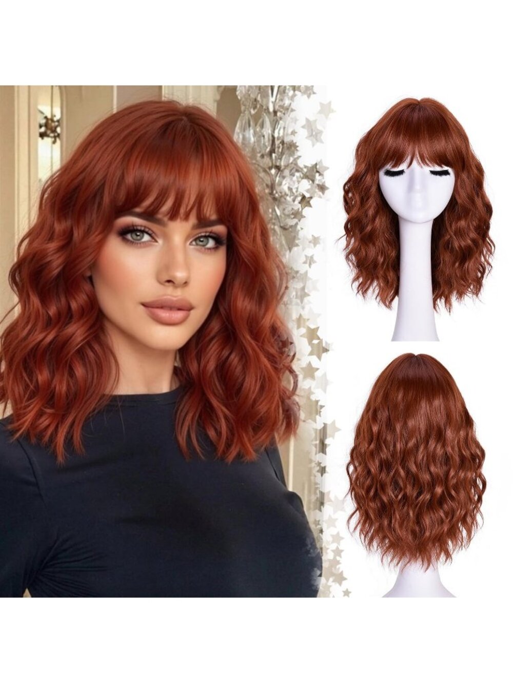 Women's Ginger 14 Inch Natural Synthetic Short Curly Wavy Fiber Wigs